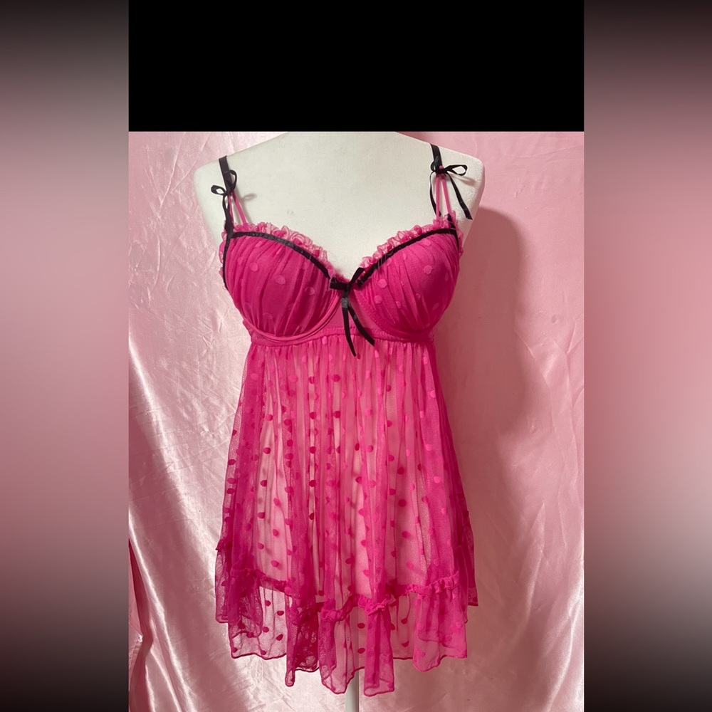 Hot Pink polka dotted lingerie night/sleep gown sexy sleepwear.